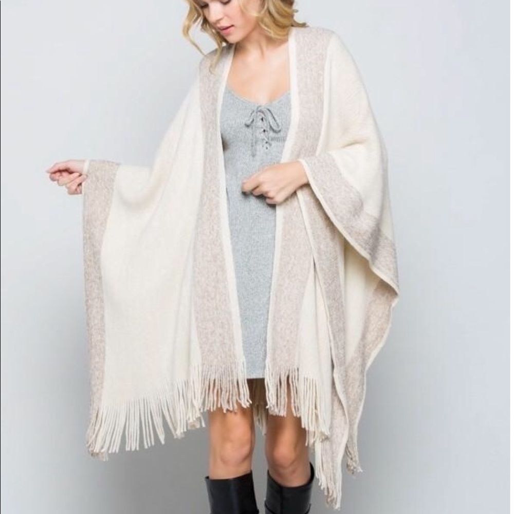 *Cream and rose gold fringed wrap*